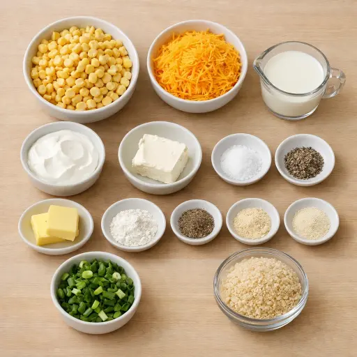 Ingredients for Golden Cheddar Corn Casserole