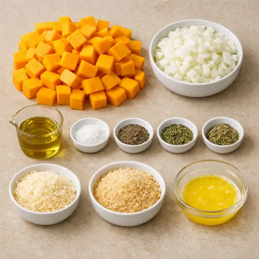 Ingredients for Golden Harvest Butternut Squash Casserole