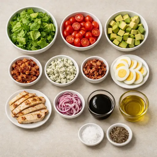 Ingredients for Gourmet Avocado Cobb Salad