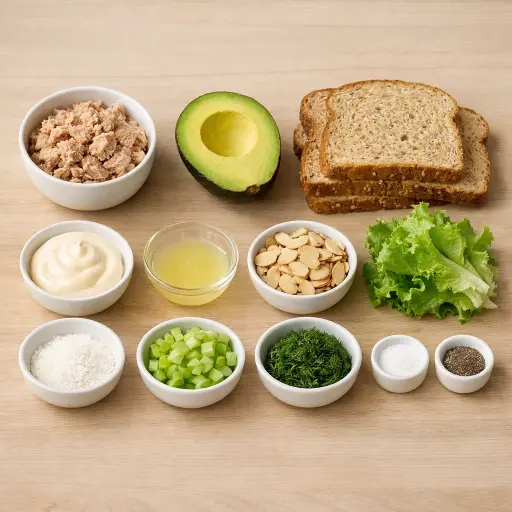 Ingredients for Gourmet Avocado Tuna Salad Sandwich