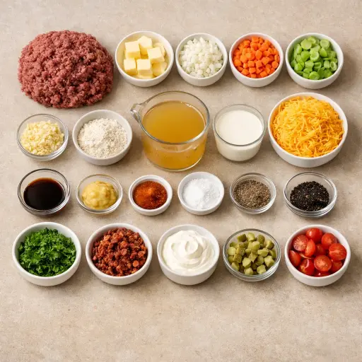 Ingredients for Gourmet Cheeseburger Soup