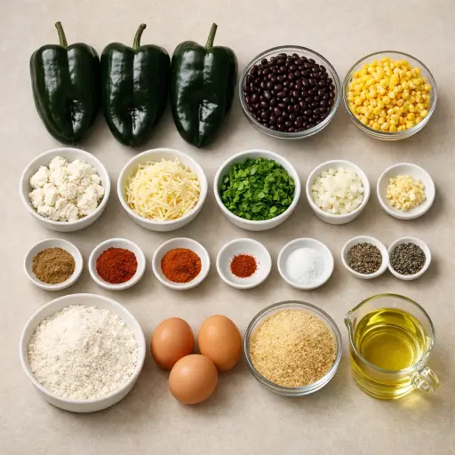 Ingredients for Gourmet Corn and Black Bean Chile Rellenos