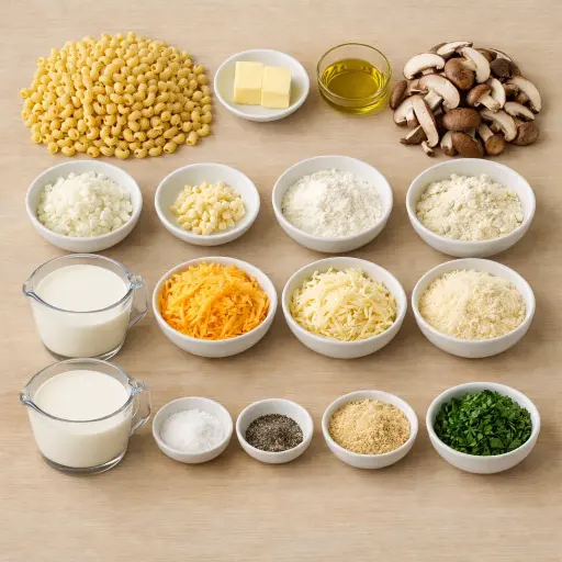 Ingredients for Gourmet Mushroom Mac and Cheese Casserole