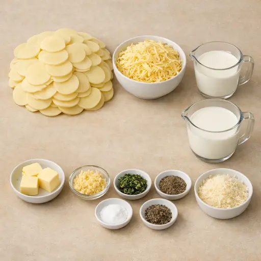 Ingredients for Gourmet Scalloped Potatoes with Gruyère and Thyme