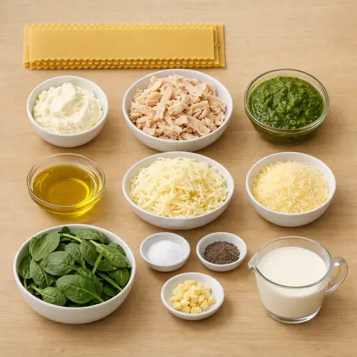 Ingredients for Green Pesto Chicken Lasagna