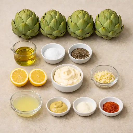Ingredients for Grilled Artichokes with Lemon Aioli