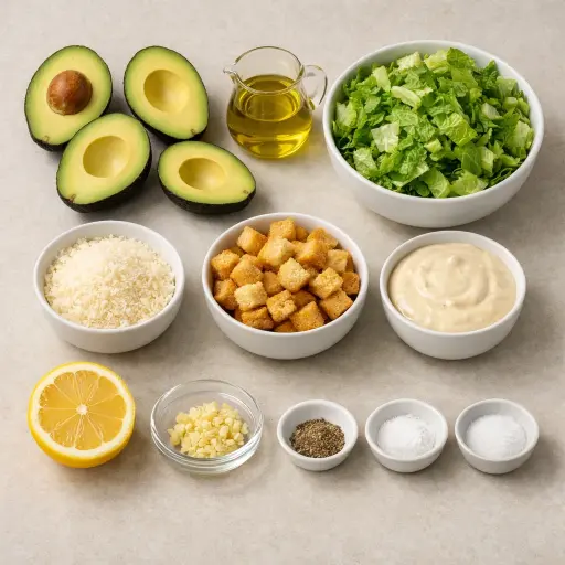 Ingredients for Grilled Avocado Caesar Salad
