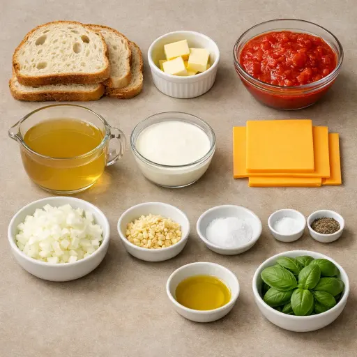Ingredients for Grilled Cheese Sandwich and Tomato Soup
