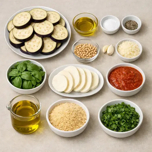 Ingredients for Grilled Eggplant Parmesan with Basil Pesto