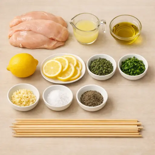 Ingredients for Grilled Lemon Herb Chicken Skewers