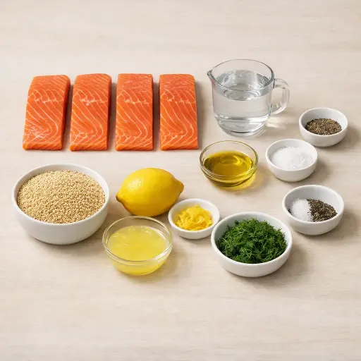 Ingredients for Grilled Salmon with Lemon-Dill Quinoa