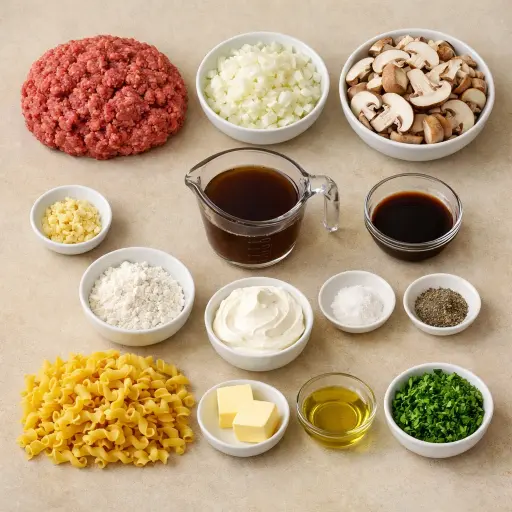 Ingredients for Ground Beef Stroganoff