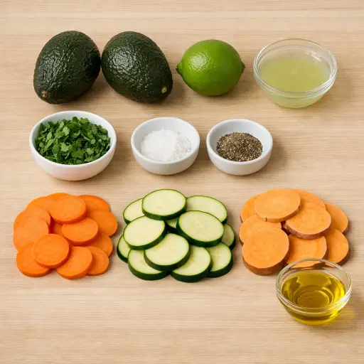 Ingredients for Guacamole with Veggie Chips