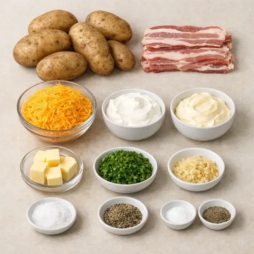 Ingredients for Hearty Bacon and Cheddar Potato Casserole