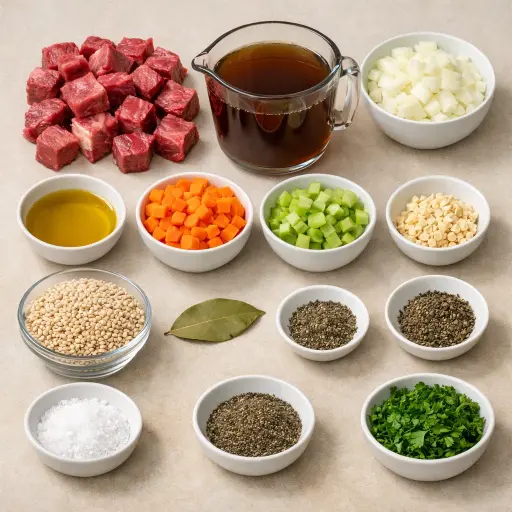 Ingredients for Hearty Beef & Barley Soup