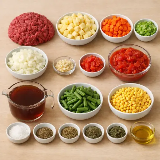 Ingredients for Hearty Beef and Garden Vegetable Soup