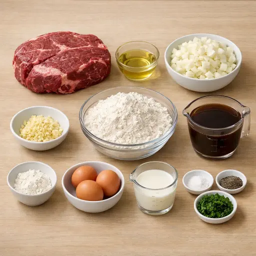 Ingredients for Hearty Beef and Homemade Noodles