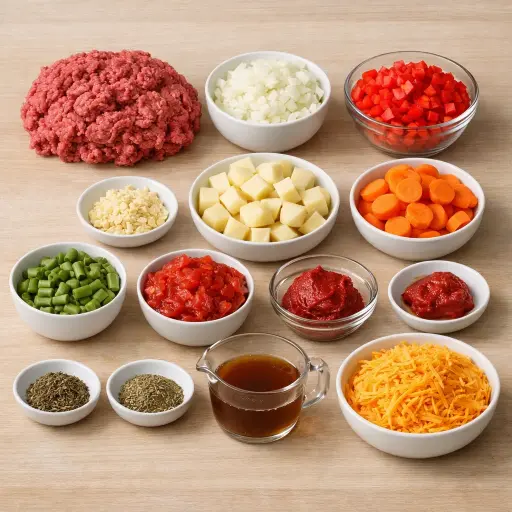 Ingredients for Hearty Beef and Vegetable Casserole