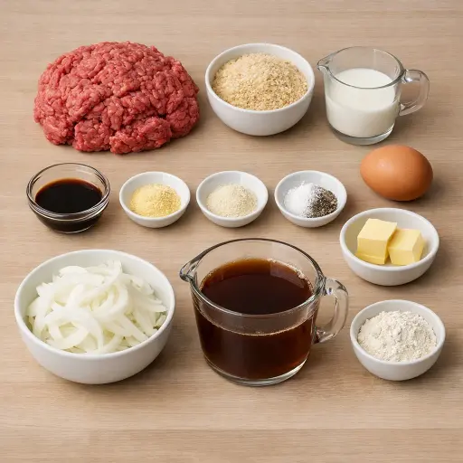 Ingredients for Hearty Beef Patties with Rich Onion Gravy