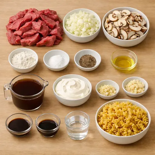 Ingredients for Hearty Beef Stroganoff