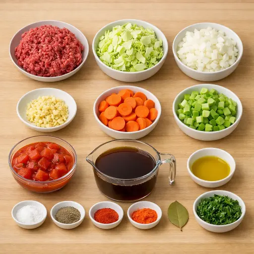 Ingredients for Hearty Cabbage and Beef Soup