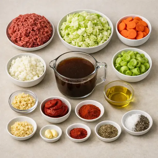 Ingredients for Hearty Cabbage and Beef Stew