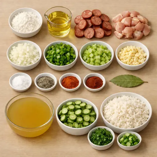 Ingredients for Hearty Chicken and Andouille Gumbo