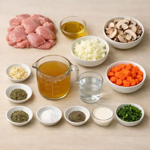 Ingredients for Hearty Chicken and Mushroom Soup