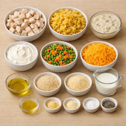 Ingredients for Hearty Chicken and Noodle Bake