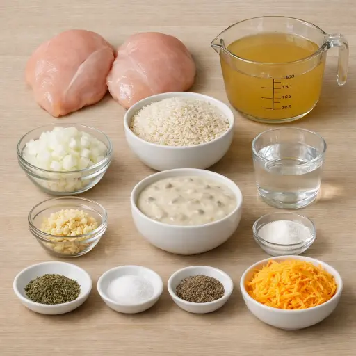 Ingredients for Hearty Chicken and Rice Bake