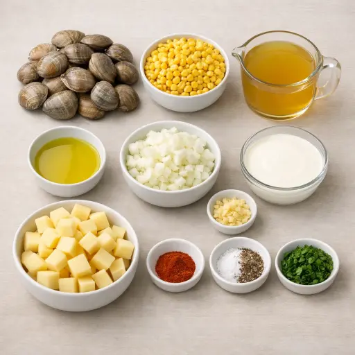 Ingredients for Hearty Clam and Corn Chowder