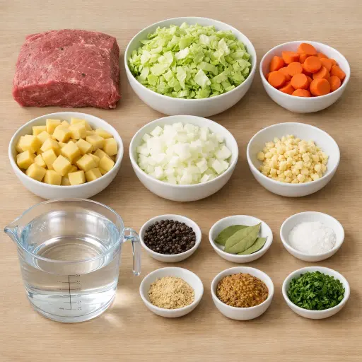 Ingredients for Hearty Corned Beef and Cabbage Stew