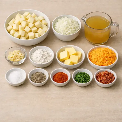 Ingredients for Hearty Crockpot Cheddar Potato Soup