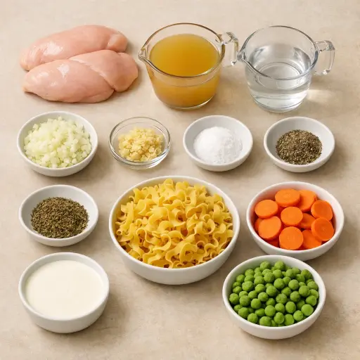 Ingredients for Hearty Crockpot Chicken and Noodles