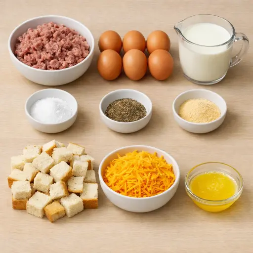 Ingredients for Hearty Egg and Sausage Breakfast Bake