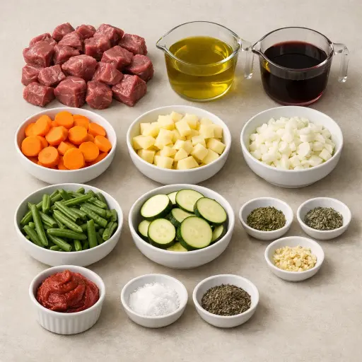 Ingredients for Hearty Garden Beef Stew