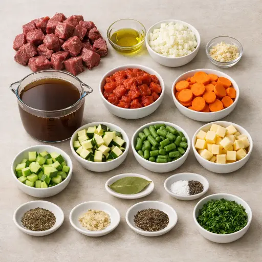 Ingredients for Hearty Garden Vegetable Beef Soup