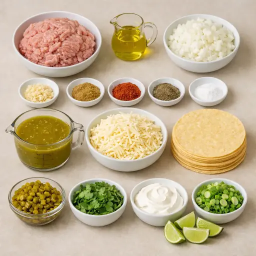 Ingredients for Hearty Green Chile Enchilada Casserole