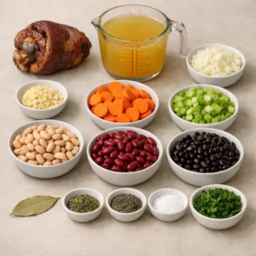 Ingredients for Hearty Ham and Bean Medley