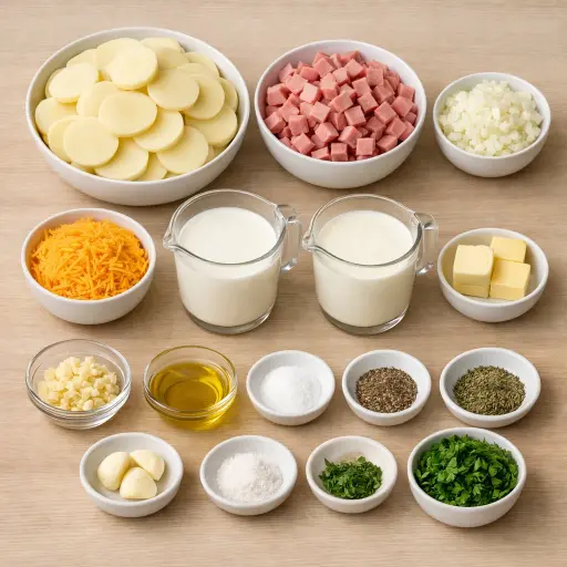 Ingredients for Hearty Ham and Potato Bake