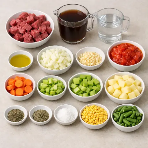 Ingredients for Hearty Harvest Beef Vegetable Soup