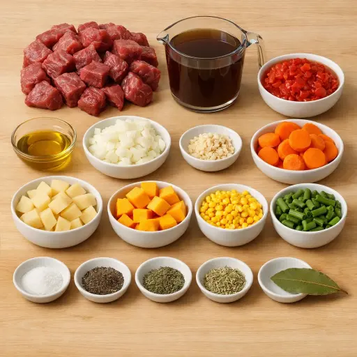 Ingredients for Hearty Harvest Vegetable Beef Soup
