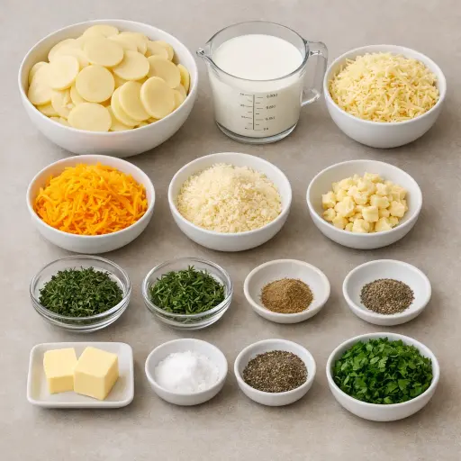 Ingredients for Hearty Herb & Cheese Au Gratin Potatoes