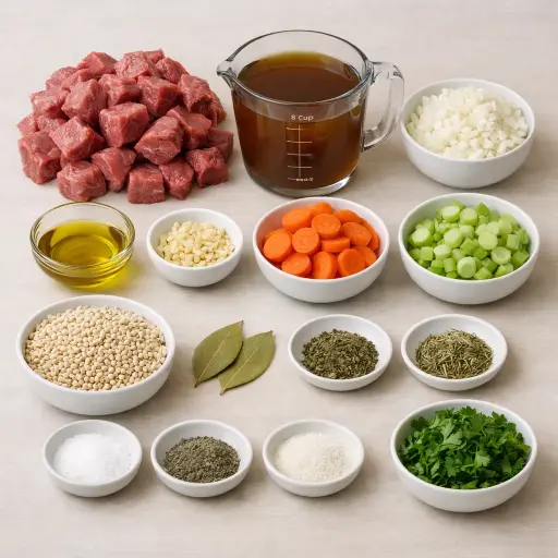 Ingredients for Hearty Herb Beef & Barley Soup