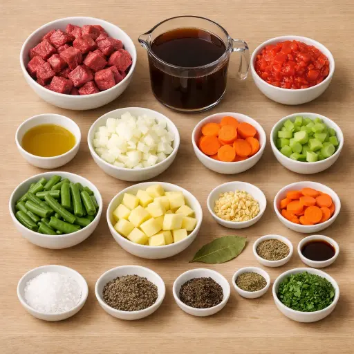 Ingredients for Hearty Herb-Infused Vegetable Beef Soup
