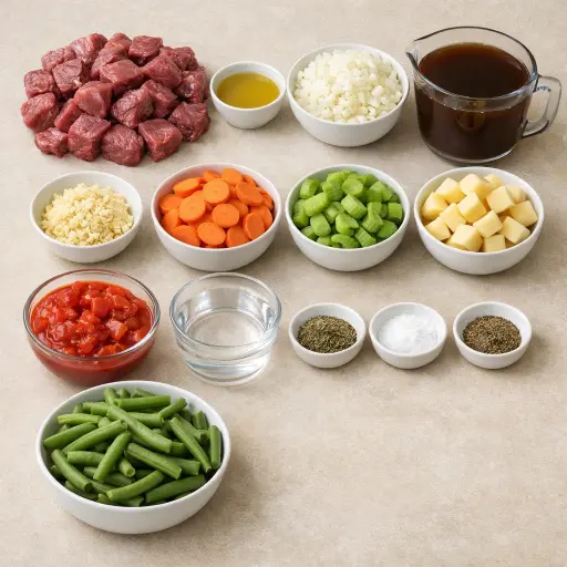 Ingredients for Hearty Homestead Beef and Vegetable Soup
