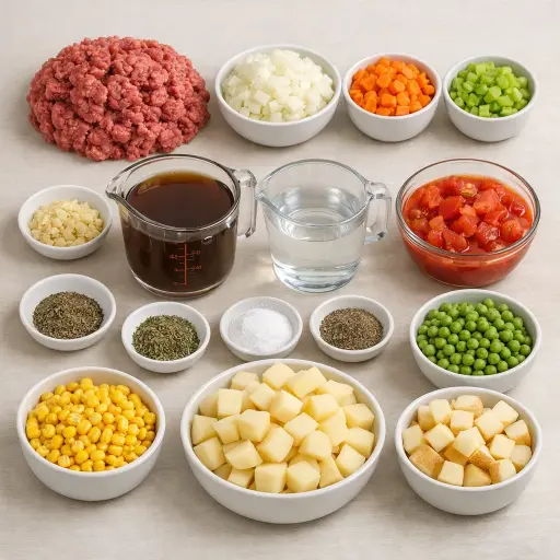 Ingredients for Hearty Homestead Hamburger Soup