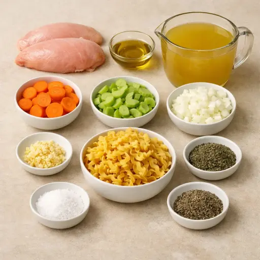 Ingredients for Hearty Homestyle Chicken Noodle Soup