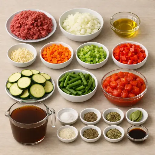 Ingredients for Hearty Homestyle Hamburger Vegetable Soup