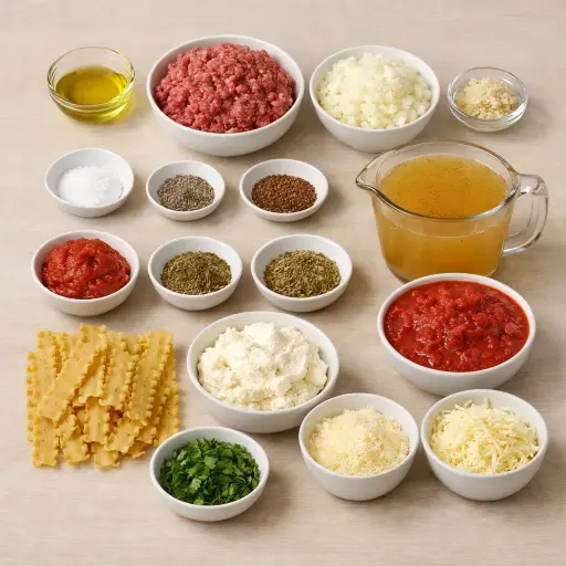 Ingredients for Hearty Lasagna Soup